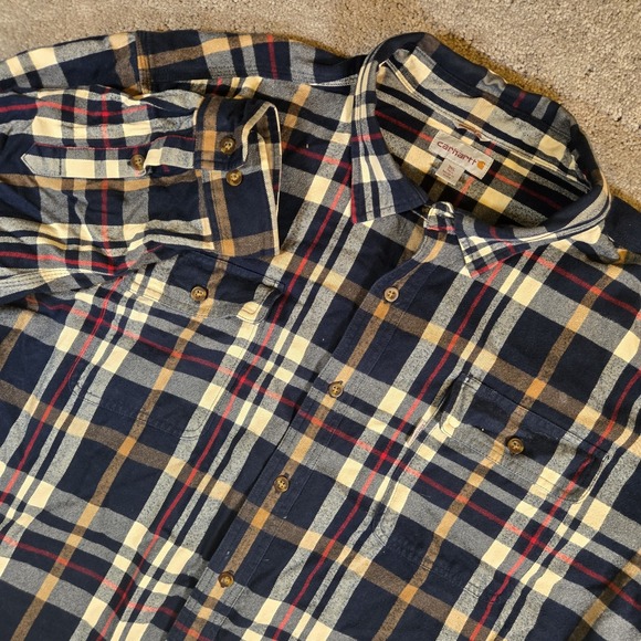 Carhartt Other - Carhartt Heavyweight Flannel Button Up Plaid Shirt Original Fit Size 3XL Navy